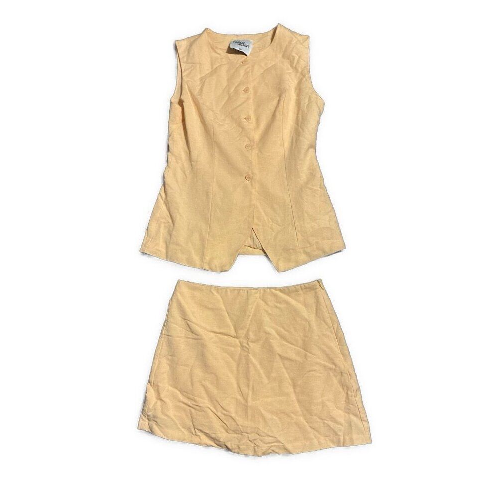 Paper Heart Solid Butter Yellow Tank Vest Rayon Linen Mini Skirt Suit Xs
